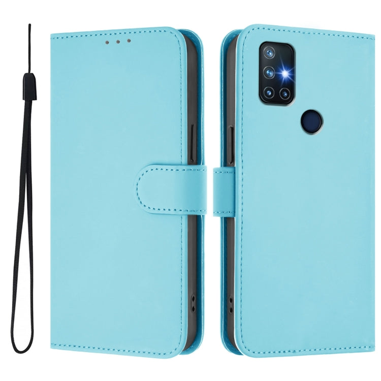 Funda de Cuero con Cordón para OnePlus Nord N10 5G (Azul Cielo) Tacto Suave