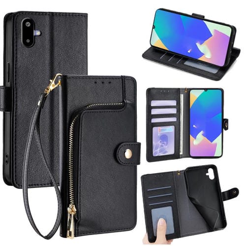 Funda de cuero con cremallera para Samsung Galaxy F06 5G (negra)