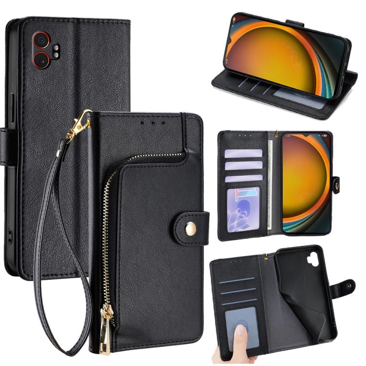 Funda de cuero con cremallera para Samsung Galaxy Xcover 7 Pro 5G (negra)