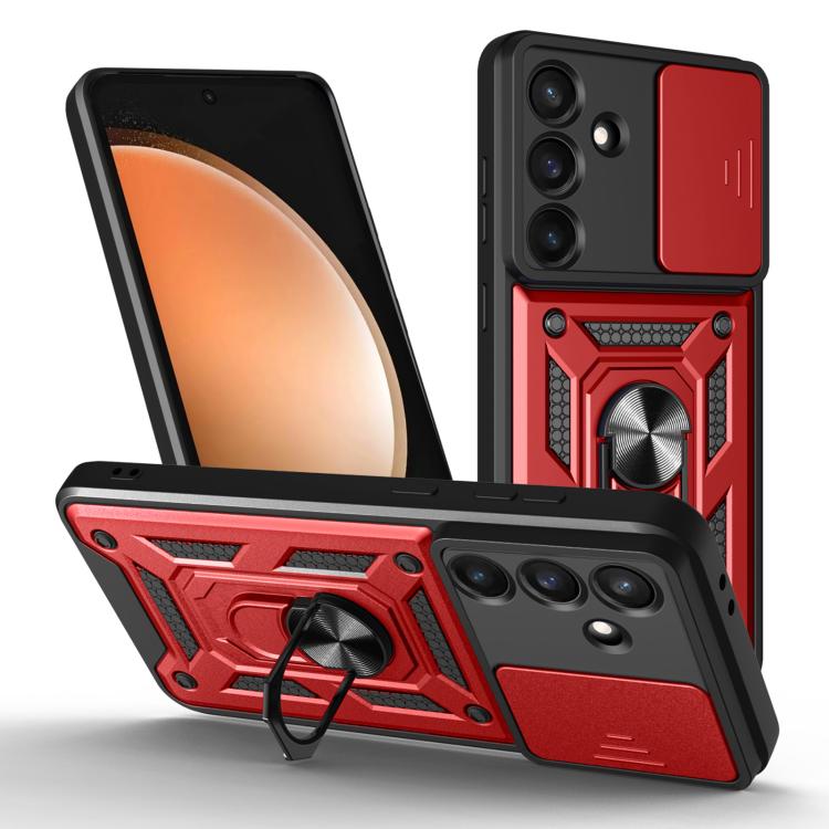 Funda de TPU y PC con diseño de cåmara deslizante para Samsung Galaxy S25 FE 5G (roja)