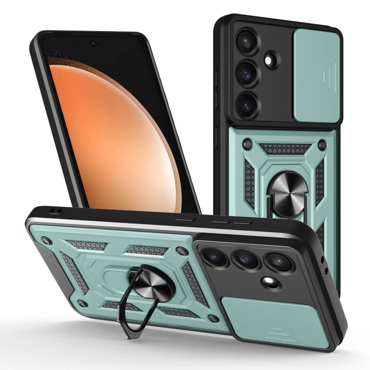 Funda de TPU y PC con diseño de cåmara deslizante para Samsung Galaxy S25 FE 5G (verde)
