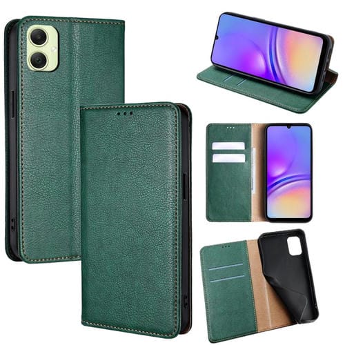 Funda magnética de cuero con acabado brillante y aceite para Samsung Galaxy A05 4G (verde)