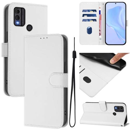 Funda de Piel con Cordón para Nokia C22 con Tacto de Piel (Blanco)