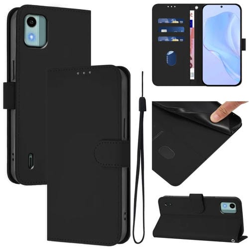 Funda de Piel con Cordón para Teléfono Nokia C12 (Negro) Tacto Agradable