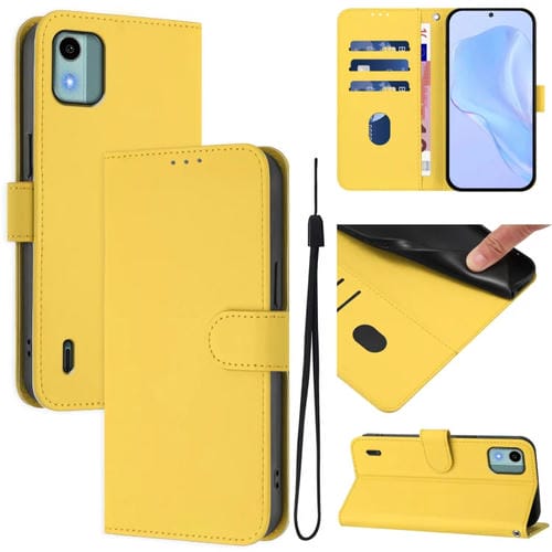 Funda de Piel Sintética con Cordón para Nokia C12 (Amarillo Limón)
