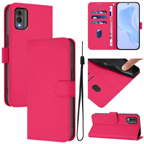 Funda de Piel Sintética con Cordón para Nokia C32 (Rosa y Rojo)
