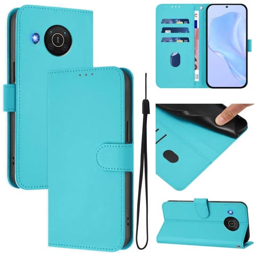 Funda de Piel con Cordón para Nokia X20 y X10 con Tacto de Piel (Azul Lago)