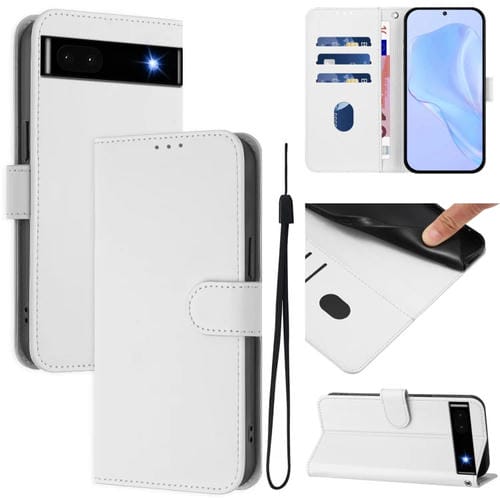 Funda de Piel para Google Pixel 6A con Cordón y Tacto Suave (Blanco)