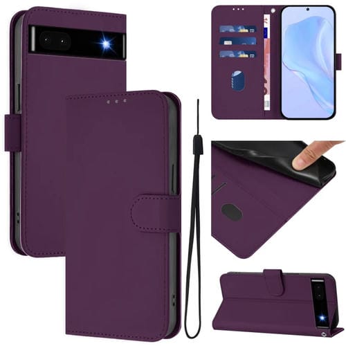 Funda de Piel Sintética con Cordón para Google Pixel 6A (Violeta)