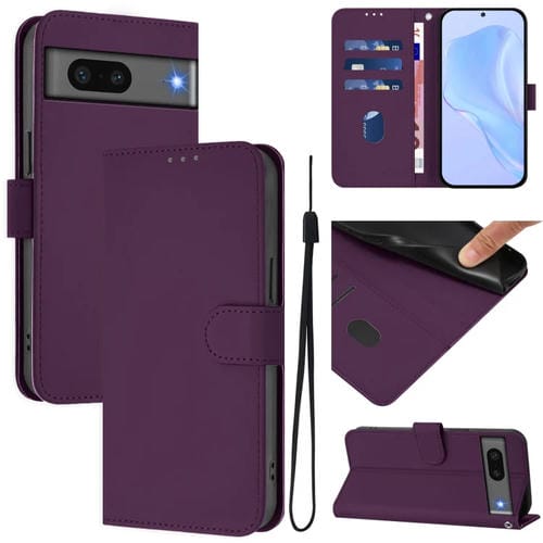 Funda de Cuero con Cordón para Google Pixel 7 (Violeta) Diseño Piel Liso Tacto Agradable