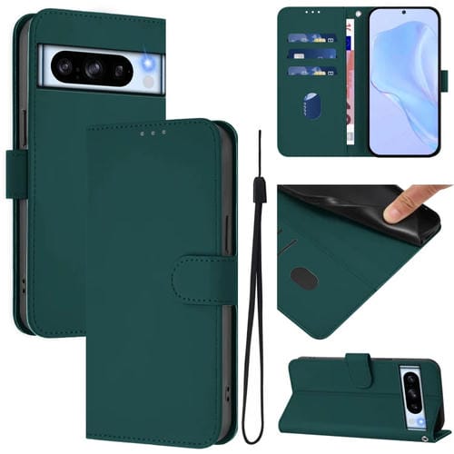 Funda de Cuero con Cordón para Google Pixel 8 Pro (Verde Oscuro) Diseño Piel Liso