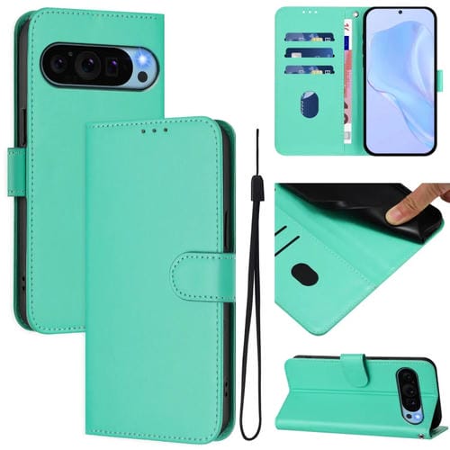 Funda de Piel Sintética con Cordón para Google Pixel 9 Pro XL (Verde)
