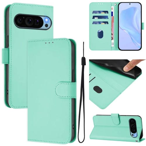 Funda Piel Sintética con Cordón para Google Pixel 9 Pro XL (Verde Menta)