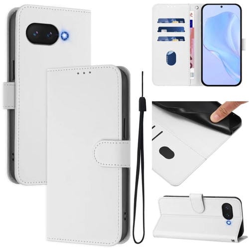 Funda de Piel Sintética con Cordón para Google Pixel 9A (Blanco)