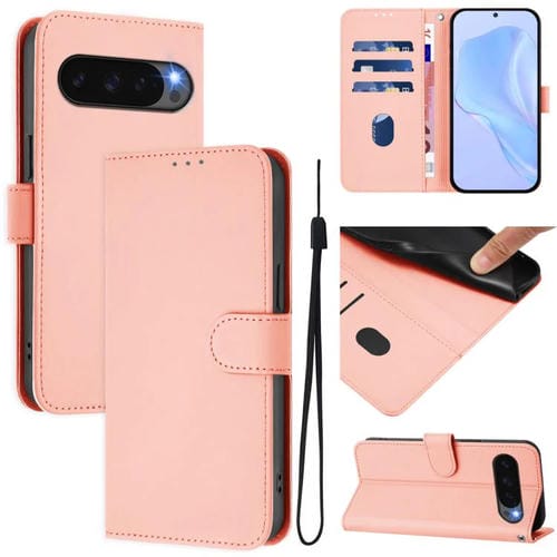 Funda de Cuero con Cordón para Google Pixel 10 con Sensación de Piel (Rosa)