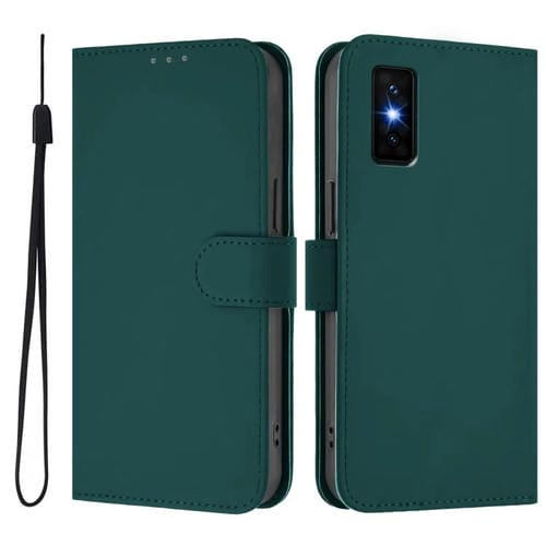 Funda de cuero con textura de piel y cordón para Infinix GT 30 Pro (verde oscuro)
