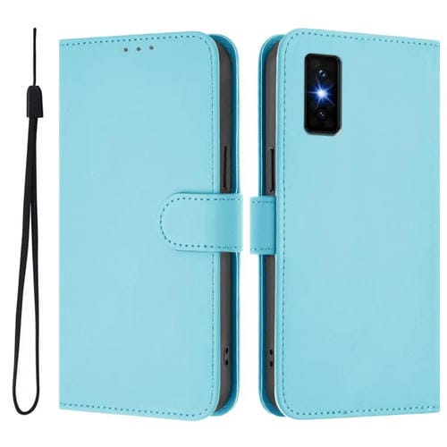 Funda de cuero con textura de piel y cordón para Infinix GT 30 Pro (azul cielo)