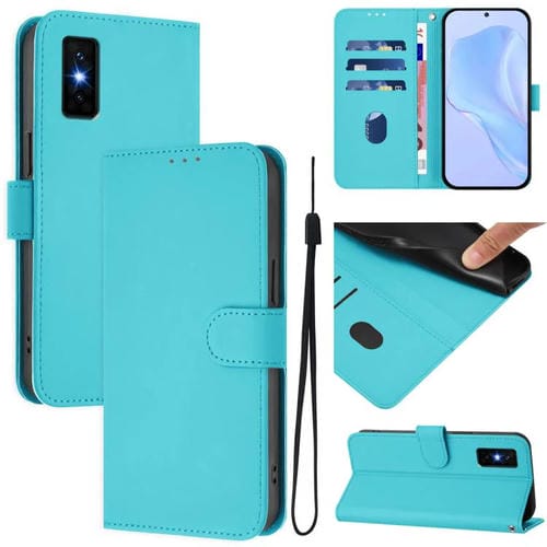 Funda de cuero con textura de piel y cordón para Infinix GT 30 Pro (azul lago)