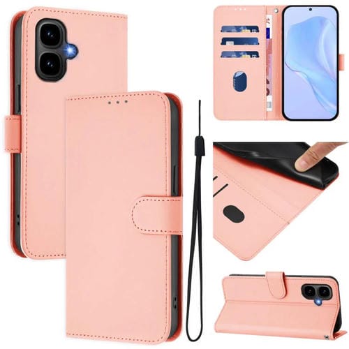 Funda de cuero con textura de piel y cordón para Infinix Smart 10 4G (rosa)