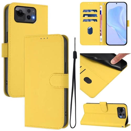 Funda de Piel Sintética con Cordón para Asus Zenfone 12 Ultra (Amarillo Limón)