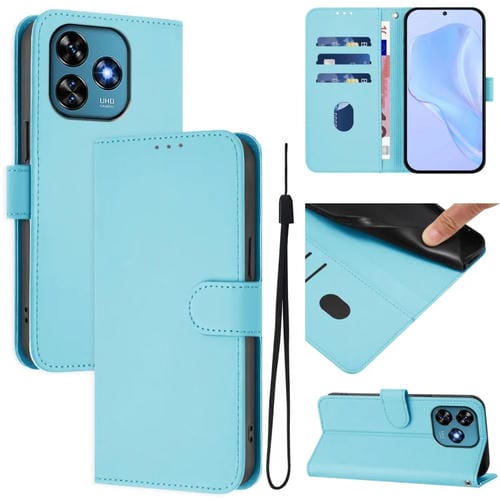 Funda de Piel Sintética con Cordón para Teléfono Oukitel C51 (Azul Cielo)