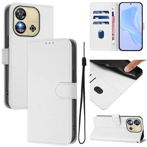 Funda de Piel Sintética con Cordón para Teléfono Oukitel C57S (Blanco)