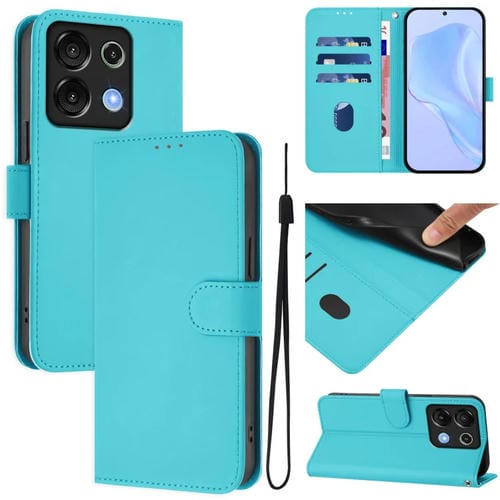 Funda de Piel Sintética con Cordón para Teléfono Umidigi G9 5G (Azul Lago)