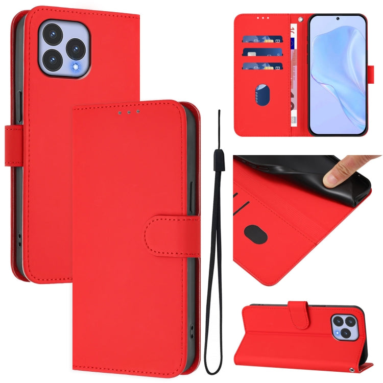 Funda de Piel Sintética con Cordón para Teléfono Wiko T60 y Cubot P80 (Rojo)