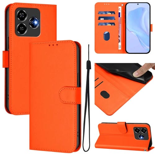 Funda de Piel Sintética para ZTE Blade V60 con Diseño Liso y Cordón (Naranja)