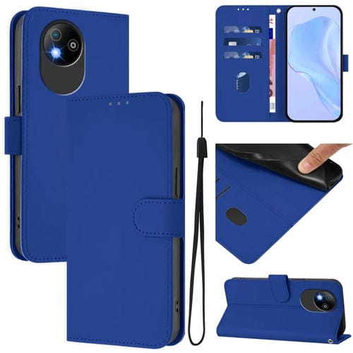 Funda de Cuero con CordĂłn para ZTE Blade A35 Lite A35 Core Tacto Piel (Azul Oscuro)