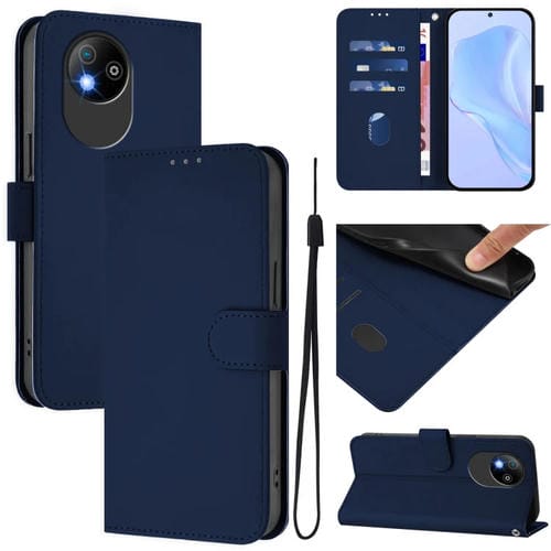 Funda de Cuero con CordĂłn para ZTE Blade A35 Lite/A35 Core con Tacto Piel (Azul Marino)