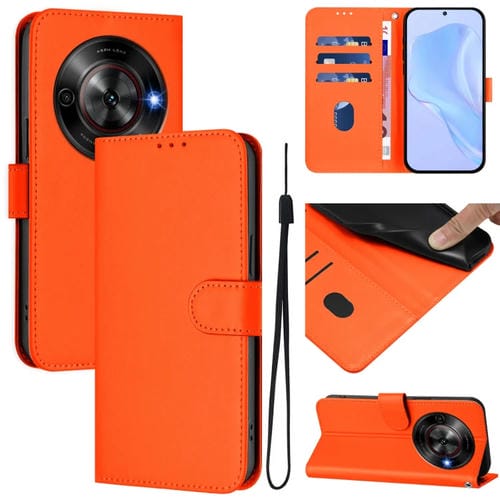 Funda de Piel Sintética con Cordón para ZTE Blade A75 5G (Naranja)