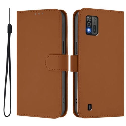 Funda de cuero con textura de piel y cordĂłn para ZTE Blade A52 Lite (marrĂłn)