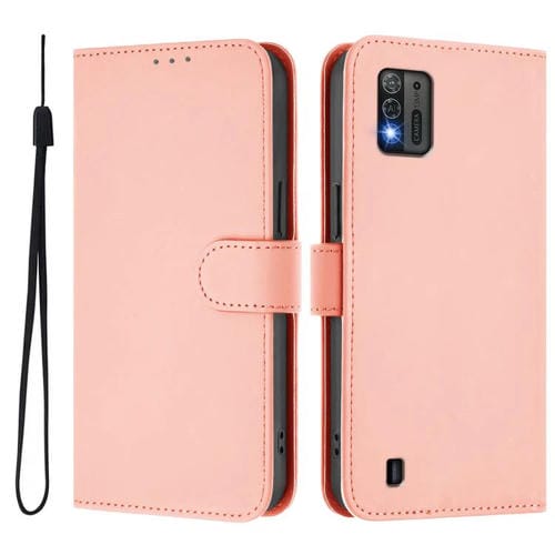 Funda de cuero con textura de piel y cordĂłn para ZTE Blade A52 Lite (rosa)