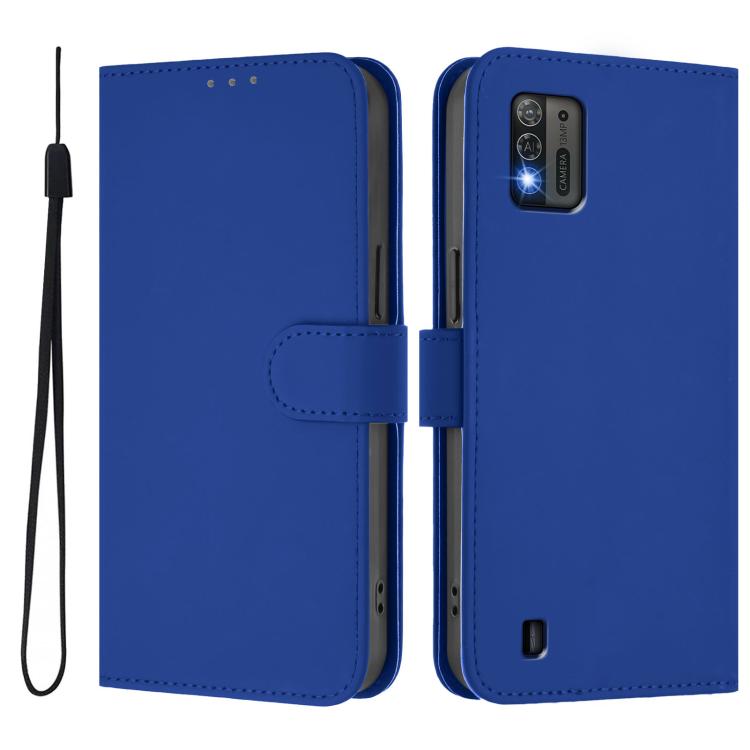 Funda de cuero con textura de piel y cordón para ZTE Blade A52 Lite (azul oscuro)
