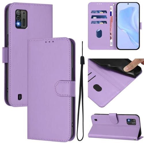 Funda de cuero con textura de piel y cordĂłn para ZTE Blade A52 Lite (morado lavanda)