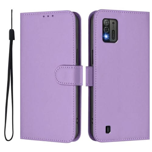 Funda de cuero con textura de piel y cordĂłn para ZTE Blade A52 Lite (morado lavanda)