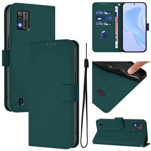 Funda de cuero con textura de piel y cordĂłn para ZTE Blade A52 Lite (verde oscuro)