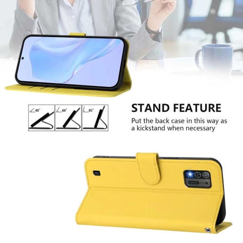 Funda de cuero con textura de piel y cordón para ZTE Blade A52 Lite (amarillo limón)