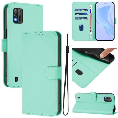 Funda de piel con textura de color liso y cordĂłn para ZTE Blade A52 Lite (verde menta)
