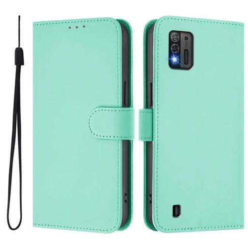 Funda de piel con textura de color liso y cordĂłn para ZTE Blade A52 Lite (verde menta)