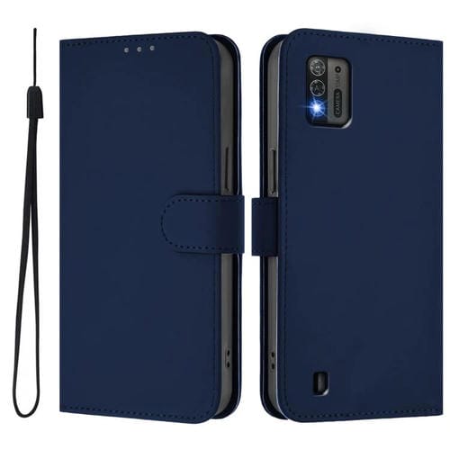 Funda de cuero con textura de piel y cordĂłn para ZTE Blade A52 Lite (azul marino)