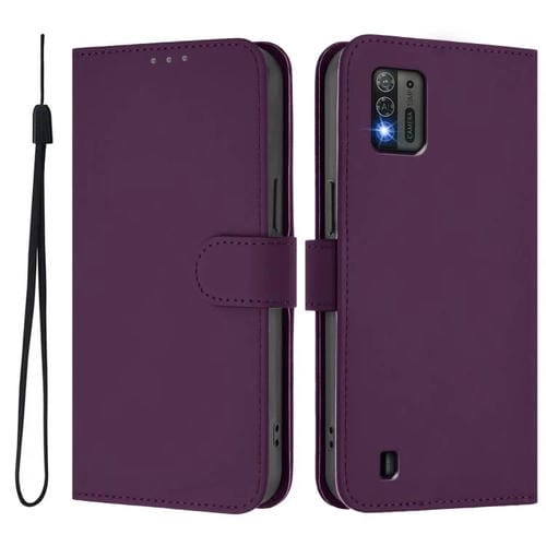 Funda de cuero con textura de piel y cordĂłn para ZTE Blade A52 Lite (violeta)