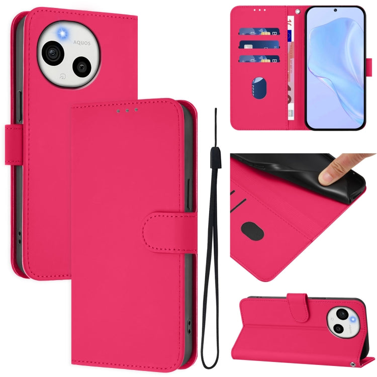 Funda de Cuero con Cordón para Sharp Aquos Sense9 Plus con Tacto de Piel (Rosa Rojo)