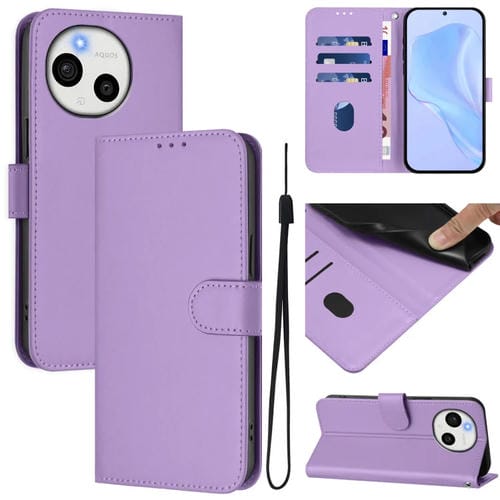 Funda de Piel Sintética con Cordón para Sharp Aquos Sense9 (Morado Lavanda)