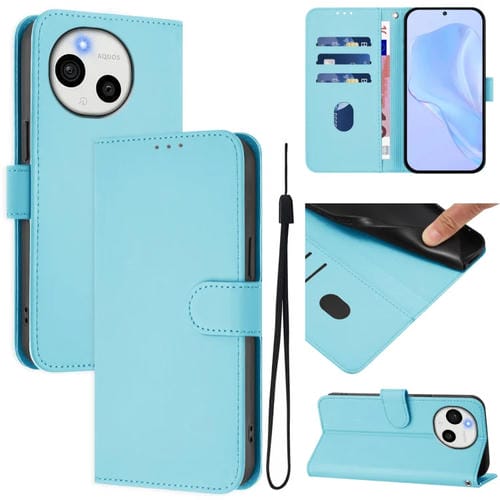 Funda de Piel Sintética con Cordón para Sharp Aquos Sense9 (Azul Cielo)
