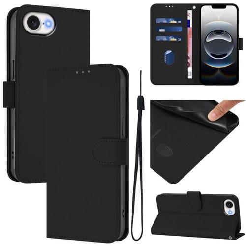 Funda Piel iPhone 16E con Cordón (Negro)