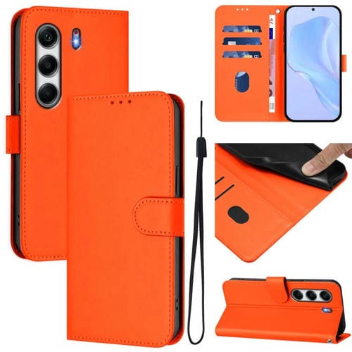Funda de piel con textura y cordón para Tecno Camon 40 Pro 4G (Naranja)