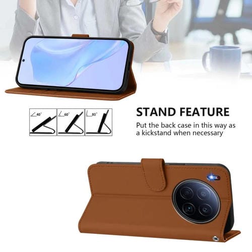 Funda de piel con textura de color liso y cordón para Tecno Camon 40 Premier Skin Feel (marrón)