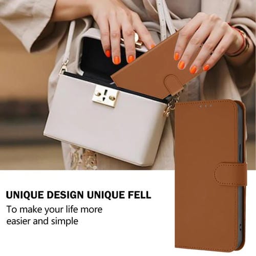 Funda de piel con textura de color liso y cordón para Tecno Camon 40 Premier Skin Feel (marrón)